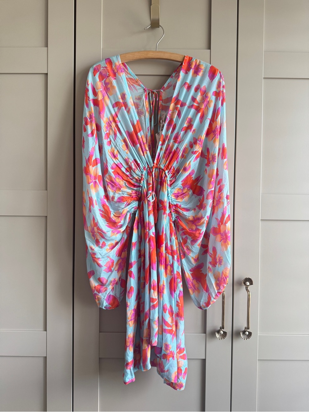 Pranella Astra Tahiti Days Printed Mini Kaftan Anthropologie Pullover Tassel Top